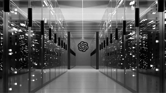 Sala de servidores con filas de racks iluminados con luces azules en un centro de datos.